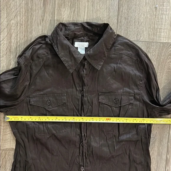 CHICO’S Crinkled Look Women’s Brown Button Down Blouse - Picture 4 of 5